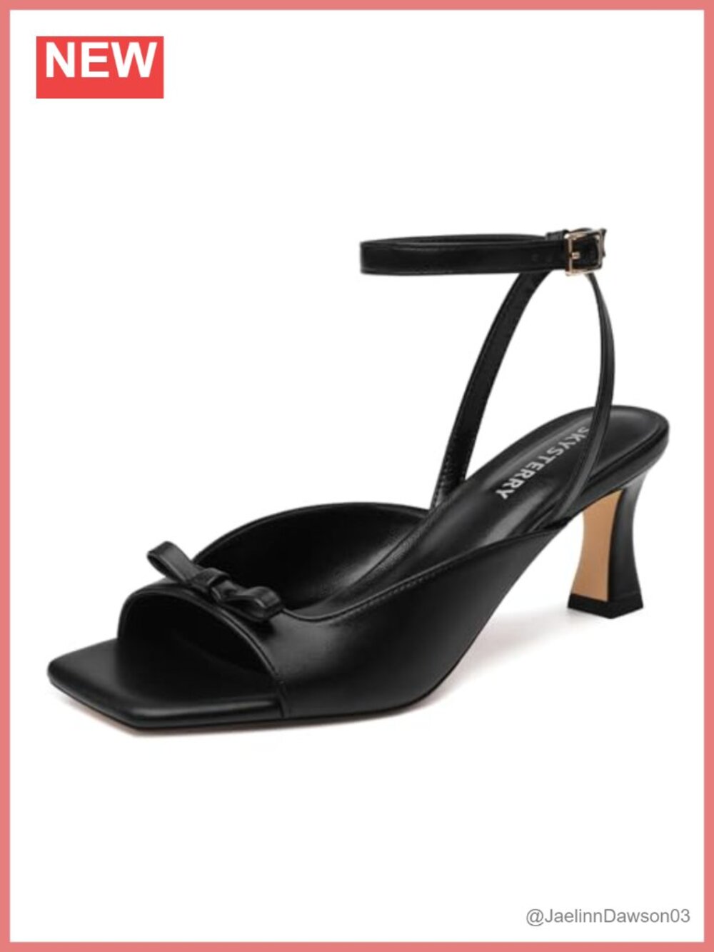 Strappy Bow Kitten Heels for Women, Square Open Toe Ankle Strap Dress Sandals
